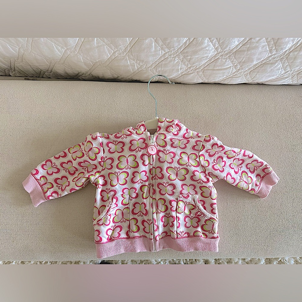 Baby girl 6 months pink and white sweater with hood